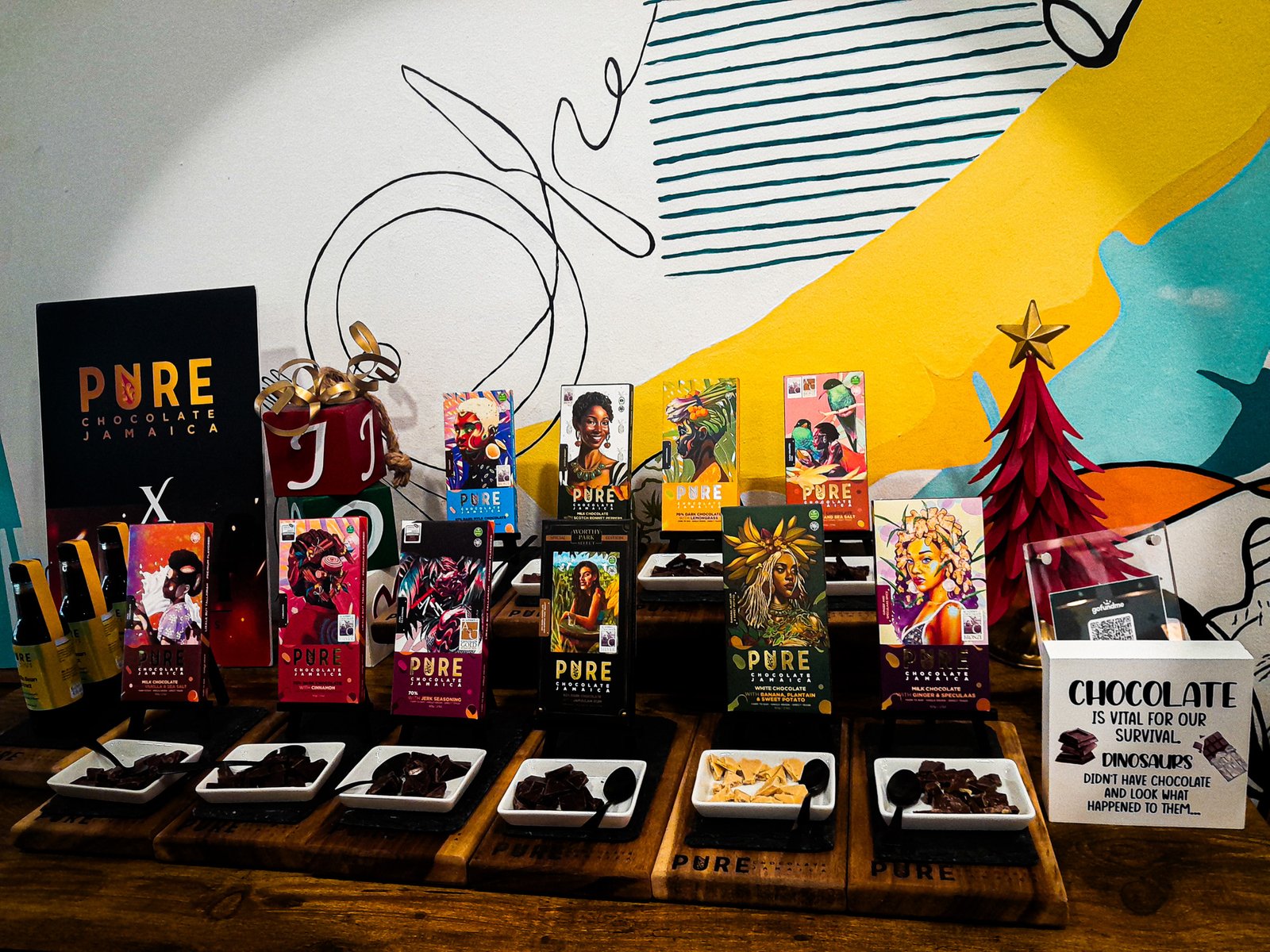 a display of chocolate on a table